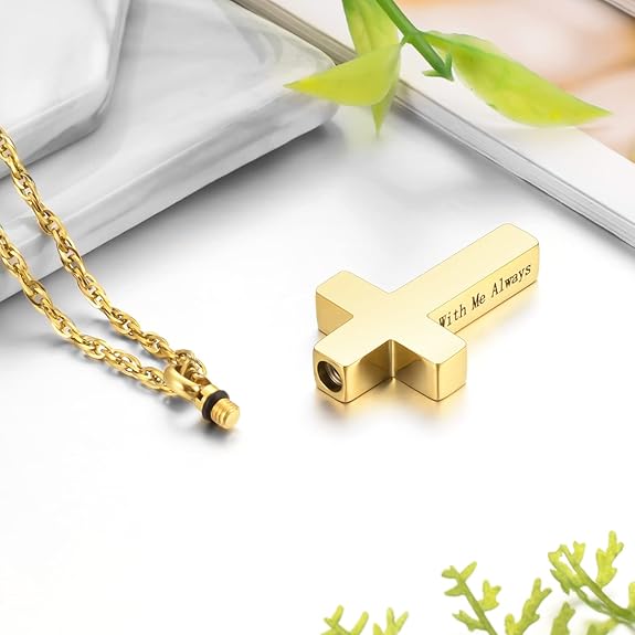 Cremation Cross Necklace for Ashes Stainless Steel Cross Urn Pendant Ashes Holder Memorial Jewelry-With Me Always