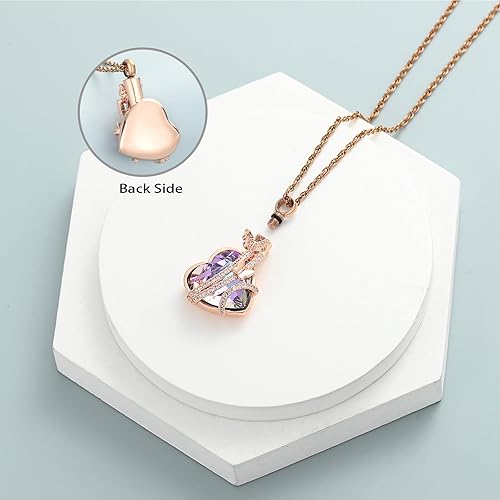 shajwo Butterfly Heart Urn Necklaces Cremation Jewelry for Ashes for Women Men Memorial Human Ashes Pendant