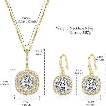 MARSHILY Pendant Halo Earrings and Delicate Chain Necklace Set Wedding Jewelry Sets for Women, 18k Gold Plated