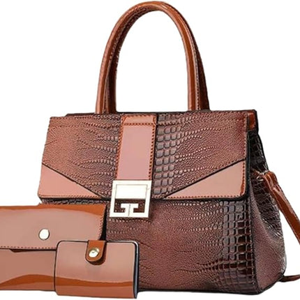 PHEVOS Ladies Satchel Purse Wallet Top Handle Tote Handbags Hobo Shoulder Bags Set 3pcs for women