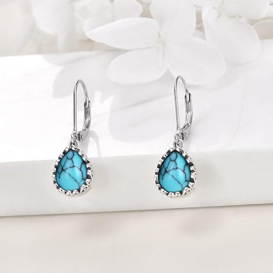 Moonstone/Larimar/Turquoise/Labradorite/Jade/Malachite Teardrop Earrings Sterling Silver Cage Filigree Dangle Drop Earrings for Women