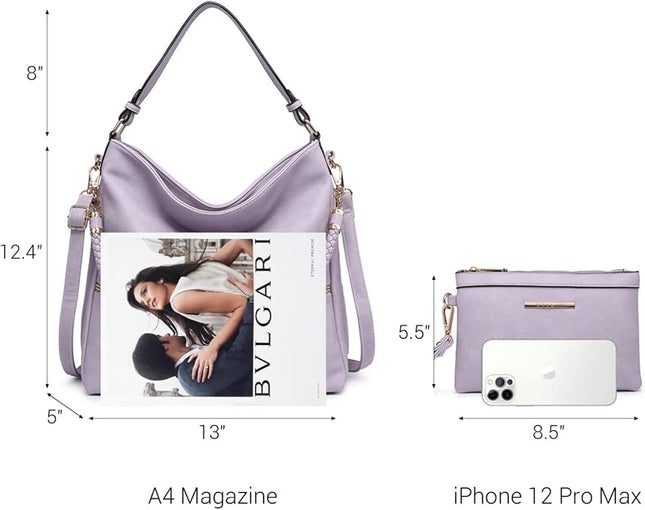 Dasein Hobo Handbags for Women Purses Vegan Leather Shoulder Bags Bucket Purse Large Tote Set with Long Strap