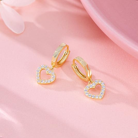 SLUYNZ 925 Sterling Silver Delicate CZ Heart Small Hoop Earrings for Women Teen Girls Sweet Love Heart Drop Huggie Earrings