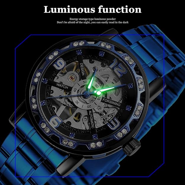 Transparent Fashion Diamond Luminous Gear Movement Royal Design Men Top Brand Luxury Male Mechanical Skeleton Wrist Watch