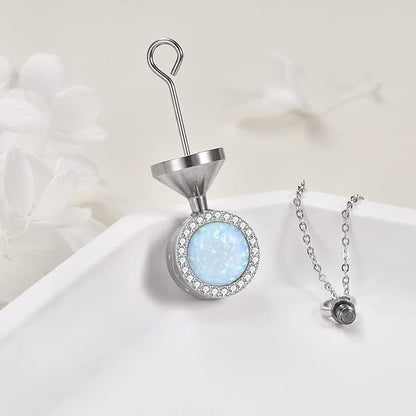 ONEFINITY Opal/Turquoise Urn Necklaces for Ashes Sterling Silver Opal Cremation Jewelry for Ashes Memory Jewelry for Women