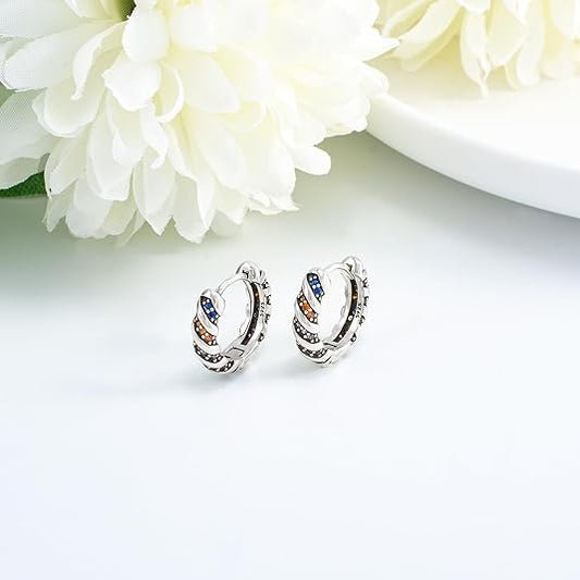 Vintage Rainbow Hoop Earrings Silver Colorful Cubic Zirconia Cartilage Cuff Hoop Earrings Hypoallergenic Multicolor CZ Tiny Piercing Huggie Jewelry for Women Daughter Birthday Gifts