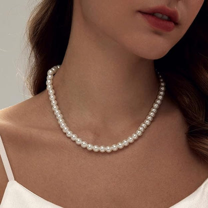 Pearl Necklace 6/8MM Dainty Round Imitation Pearl Choker Necklace Wedding Pearl Necklace Delicate Jewelry for Women Simple Bridesmaid Jewelry Gifts