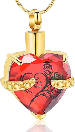 constantlife Crystal Heart Shape Cremation Jewelry Memorial Urn Necklace for Ashes, Stainless Steel Ash Holder Pendant Keepsake with Gift Box Charms Accessories for Women