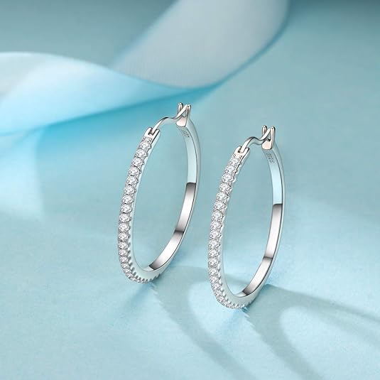 925 Sterling Silver Hoops Big Round Loops Earrings Paved Zircon Halo CZ Women Ear Jewelry 40mm