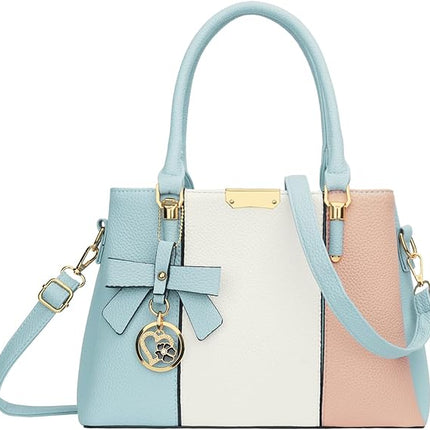 KKXIU 3 Zippered Compartments Purses and Handbags for Women Top Handle Satchel Shoulder Ladies Bags (A-Blue White Pink)