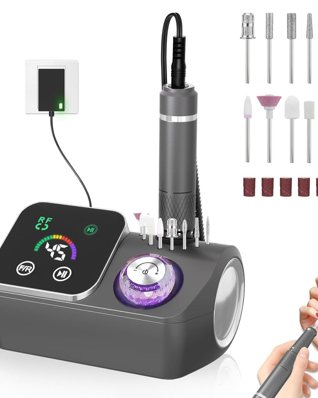 Professional Electric Nail Drill E-File Machine - 45,000 RPM Corded Nail Drills Kit with Low Noise & LED Display for Shaping, Removing & Polishing Acrylic Gel Nails for Salon Home