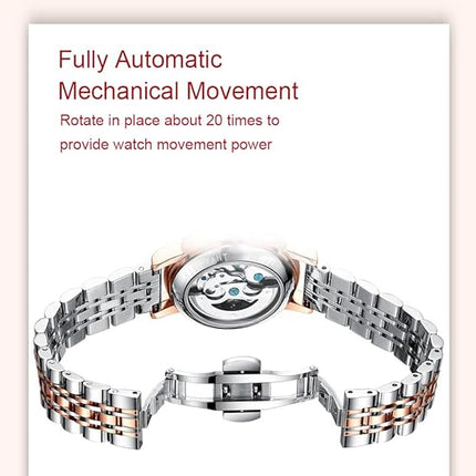 Reginald Watches for Women Fashion Casual Dress Watch Waterproof Butterfly Skeleton Dial Automatic Mechanical Watch