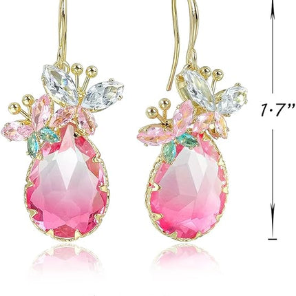 Crystal Teardrop Earrings CZ Butterfly Earrings Gold Dangle Earrings Jewelry Gift for Women