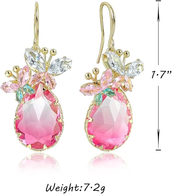 Crystal Teardrop Earrings CZ Butterfly Earrings Gold Dangle Earrings Jewelry Gift for Women