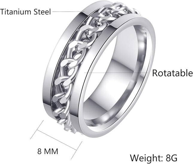 Mens Fidget Rings Anxiety Spinner Rings for Men Classic Chain Rings for Women Adults Titanium Steel Ring
