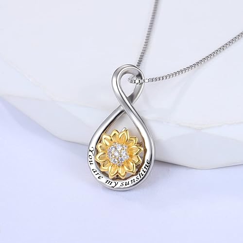 You are My Sunshine Necklace Sunflower Jewelry for Women - 925 Sterling Silver