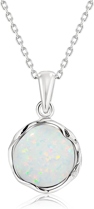 White Opal Pendant Necklace for Women, 925 Sterling Silver