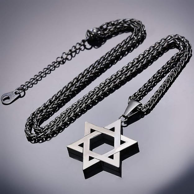 U7 Star of David Necklace for Men Women Gold/Stainless Steel Hexagon Pendant with Cross/Ruby Stone/Classic Jewish Israel Necklaces, Length 22"