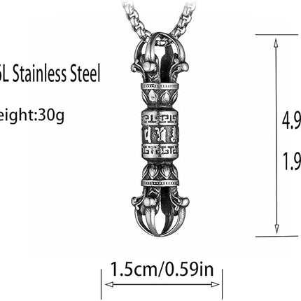 Buddhist Stainless Steel Vajra Pendant Necklace ,Dorje Buddhism Amulet Tibetan Pendant with 22+2" Stainless Steel Chain