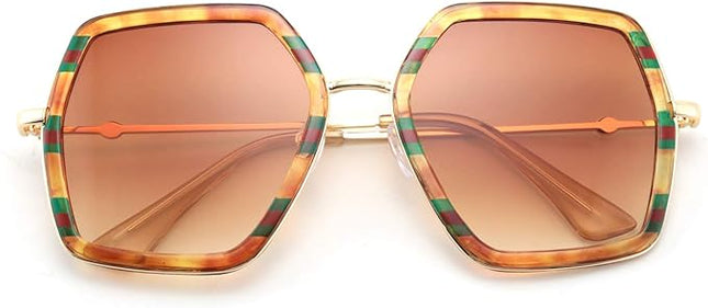 FEISEDY Women Large Hexagon Inspired Sunglasses Fashion Irregular Design Style Geometric B2503