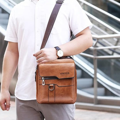 Messenger Bag for Men Crossbody Shoulder Purse Small Vintage PU Leather Satchel Pouch Side Crossover Handbag