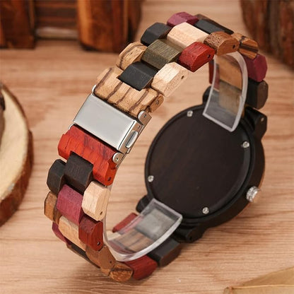 Tiong Womens Wooden Watch with All Wood Strap Analog Classic Design Colorful Bamboo Ladies Watches for Women, Couples