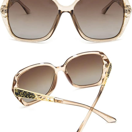 LECKIRUT Oversized Sunglasses for Women Polarized UV Protection Classic Fashion Ladies Shades Black Frame Gray Lens