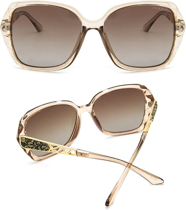 LECKIRUT Oversized Sunglasses for Women Polarized UV Protection Classic Fashion Ladies Shades Black Frame Gray Lens