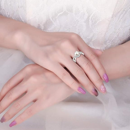 JO WISDOM Women Pearl Ring,925 Sterling Silver Cubic Zirconia Infinity Pearl Ring with 7mm Round White Pearl Ring