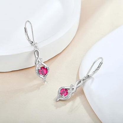 Sterling Silver Leverback Earrings for Women - Guesma 925 Infinity Dangle Drop Earrings Round Birthstone Earrings - Jewelry Gifts for Her