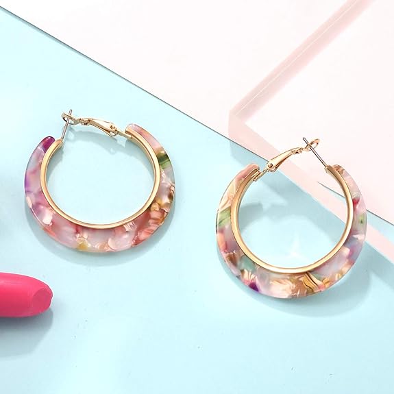 XOCARTIGE Acrylic Hoop Earrings for Women Tortoise Resin Earrings Bohemia Statement Dangle Earring Studs for Girls