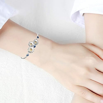 Daisy Sunflower Bracelet 925 Sterling Silver Daisy Sunflower Bangle Bracelets Women Flower Jewelry