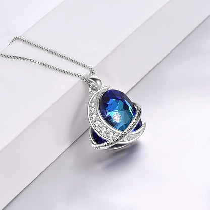 Gifts for Love Sterling Silver Couple Heart Pendant Necklace with Blue Crystal Elements Jewelry Gift for Wife Girlfriend