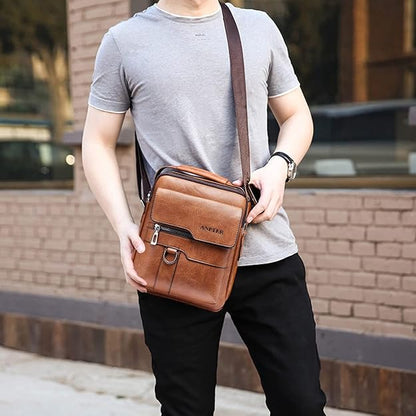 Messenger Bag for Men Crossbody Shoulder Purse Small Vintage PU Leather Satchel Pouch Side Crossover Handbag