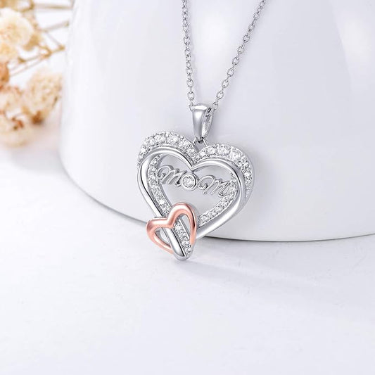 WINNICACA Mom Necklace 925 Sterling Silver Birthstone Love Heart Pendant Necklaces for Women Jewelry for Mom Birthday Mothers Day Gifts