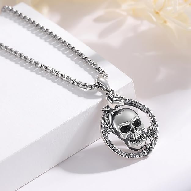 Skull/God Zeus/Raphael Necklace 925 Sterling Silver Goth Punk Skull Locket Necklace That Holds Pictures,Greek Myths Greek Amulet Jewelry Birthday Gift for Men Boys