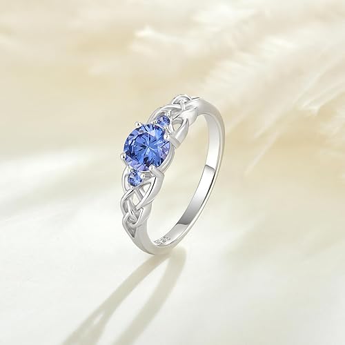 STARCHENIE Celtic Knot Ring for Women 925 Sterling Silver 3-Stone Promise Ring Size 5-10