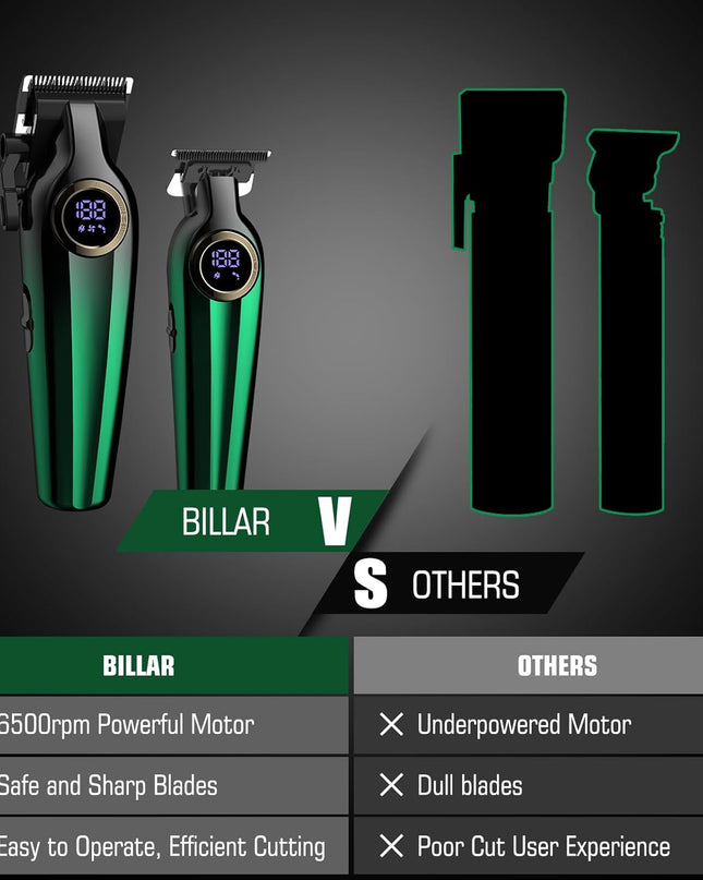 BILLAR Professional Hair Clipper for Men Hair Cutting Kit Men's Beard Trimmer Hair Trimmer Shaver Cordless Barber Clippers and Trimmers（Green）