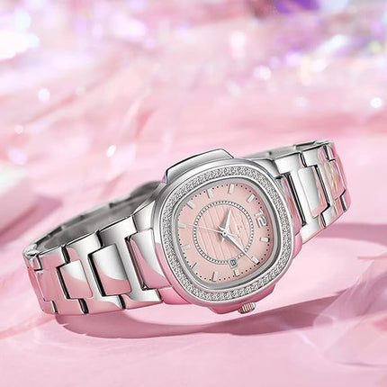 Women's Watches Fashion Square Dial Stainless Steel Waterproof Date Diamond Ladies Dress Wristwatches