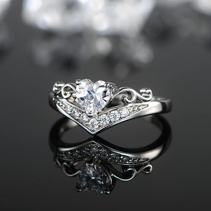 Gemsme Heart Rings for Women,18K White Gold Plated Love Heart Cubic Zirconia Ring Eternity Engagement Promise Ring Bands Size 9