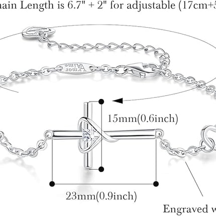 AmorAime 925 Sterling Silver Cross Bracelet for Women Christian Faith Bracelet 14K Gold Plated Bracelets Believe CZ Adjustable for Easter or Holiday