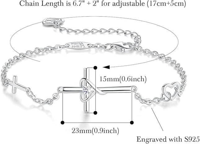 AmorAime 925 Sterling Silver Cross Bracelet for Women Christian Faith Bracelet 14K Gold Plated Bracelets Believe CZ Adjustable for Easter or Holiday
