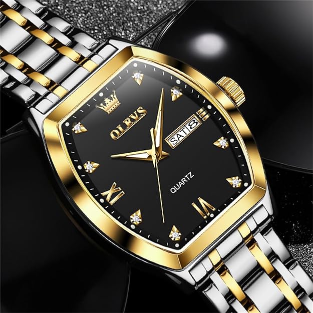 OLEVS Square Watches for Men Diamond Analog Quartz Stainless Steel Big Face Business Luxury Dress Mens Wrist Watch with Date Waterproof Luminous