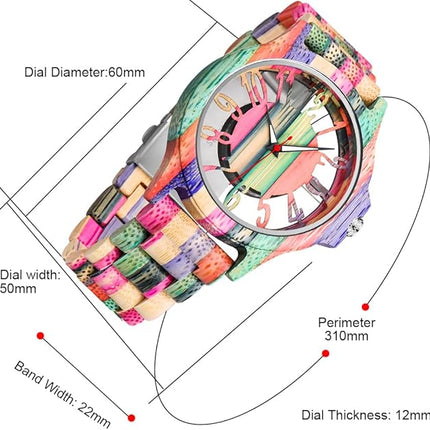 Dentily Wooden Watches for Men Handmade Colorful Bamboo Engraved Wood Watch Analog Quartz Men's Wooden Watch