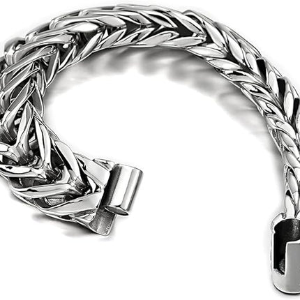 COOLSTEELANDBEYOND Masculine Style Wide Curb Chain Bracelet Stainless Steel Silver Color for Men