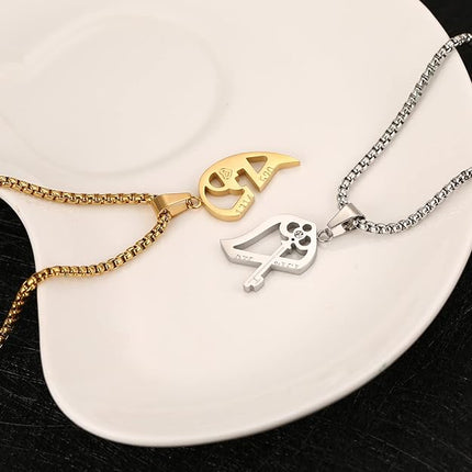 STWTR Men's and Women's Couple Necklace Pendant Love CZ Puzzle Matching Stainless Steel Pendant