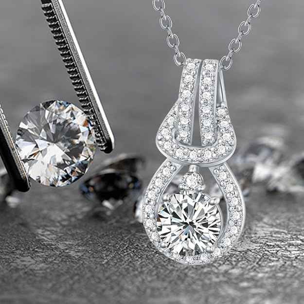 Aihpos Multistyle Moissanite Necklaces for Women Platinum Plated Silver Moissanite Pendant Necklace, 18''-20''