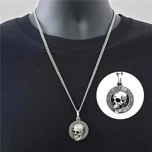 Memento Mori Necklace Carpe Diem Pendant 3D Skull Necklace for Men, Mori 400th Birthday Special Commemorative Necklace