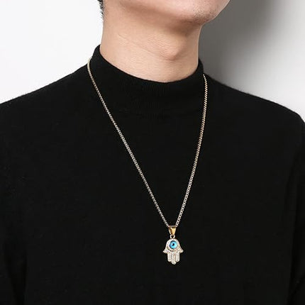 18K Gold Plated Hand of Fatima Pendant Inlay CZ Vintage - Evil Eye Fatima Hamsa