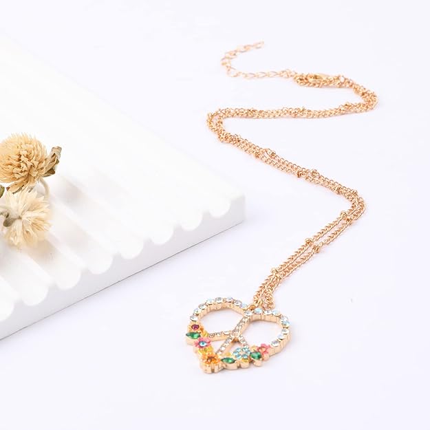 Peace Sign Heart CZ New Beginnings Lotus Necklace for Women, Heart Pendant Necklaces Flower Diamond Zirconia Love Necklace, Silver Rose Gold Chain Birthday Valentines Day Jewelry Gifts